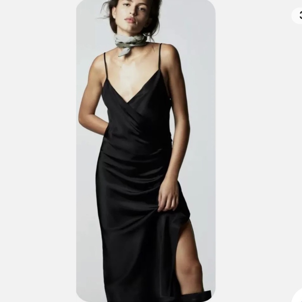 ZARA Black Draped Camisole Midi Dress